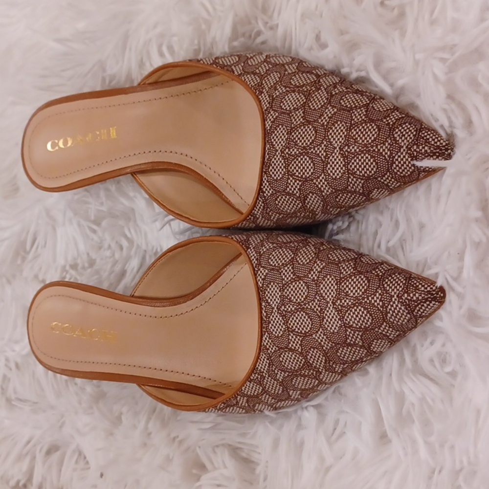 NEW COACH Signature Jacquard Renn Mule Heels In Micro Signature Jacquard Print - Picture 7 of 16